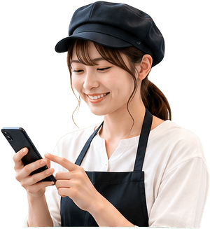 スマホでシフトを確認する店舗スタッフ
