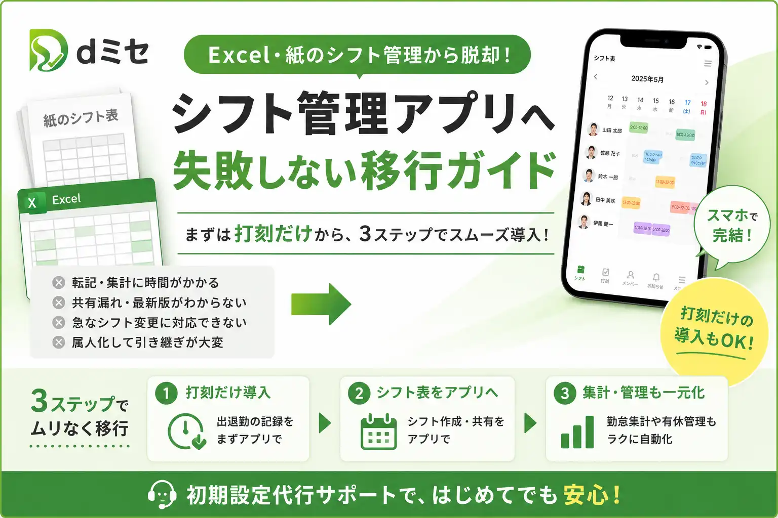 Excel・紙のシフト表から乗り換える手順｜失敗しない移行の進め方