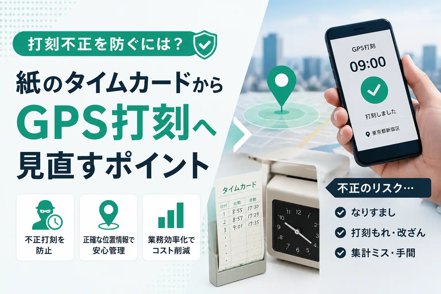 打刻不正を防ぐには？紙のタイムカードからGPS打刻へ見直すポイント